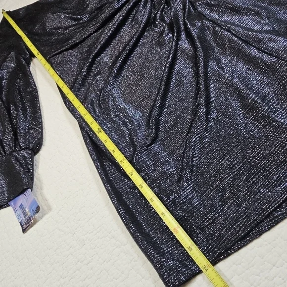 NWT NIGHTWAY Womens Navy Shimmer Long Sleeve Asymmetrical Neckline Dress - Picture 6 of 10